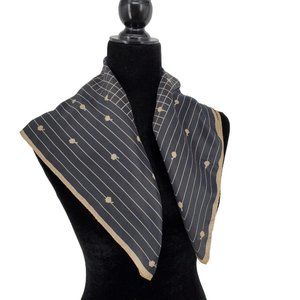 Vintage Robinson Golluber Scarf Black Tan Floral Geometric 26" Square